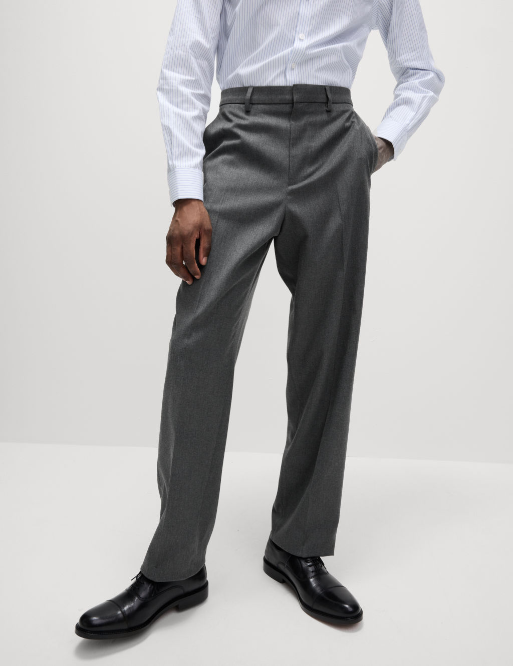 M&S Loose Fit Smart Stretch Trousers - 32SHT - Charcoal, Charcoal