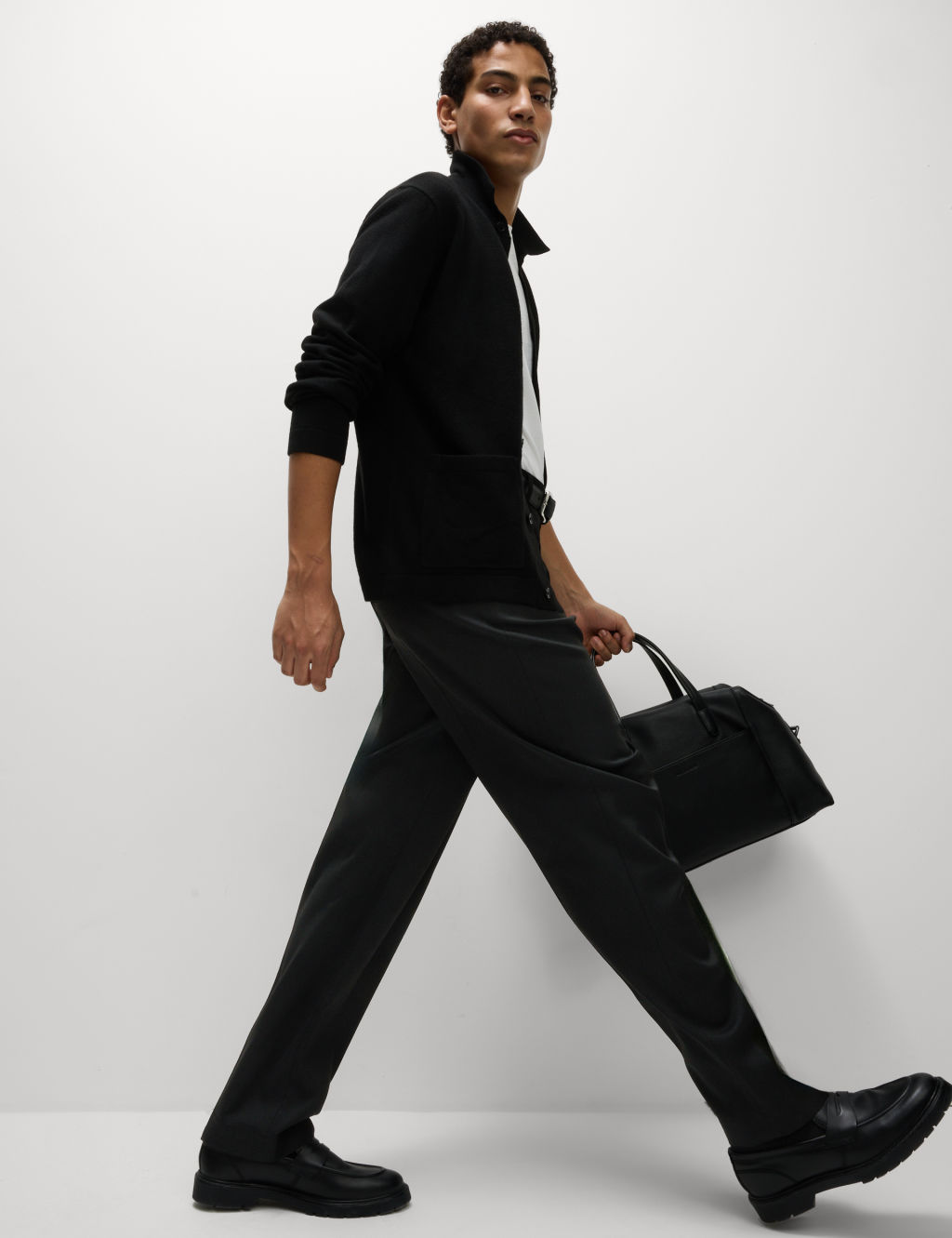 M&S Loose Fit Smart Stretch Trousers - 44SHT - Black, Black