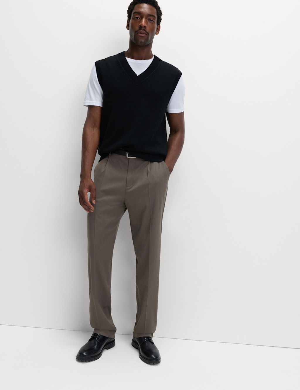 M&S Relaxed Fit Smart Stretch Trousers - 40SHT - Mole, Mole