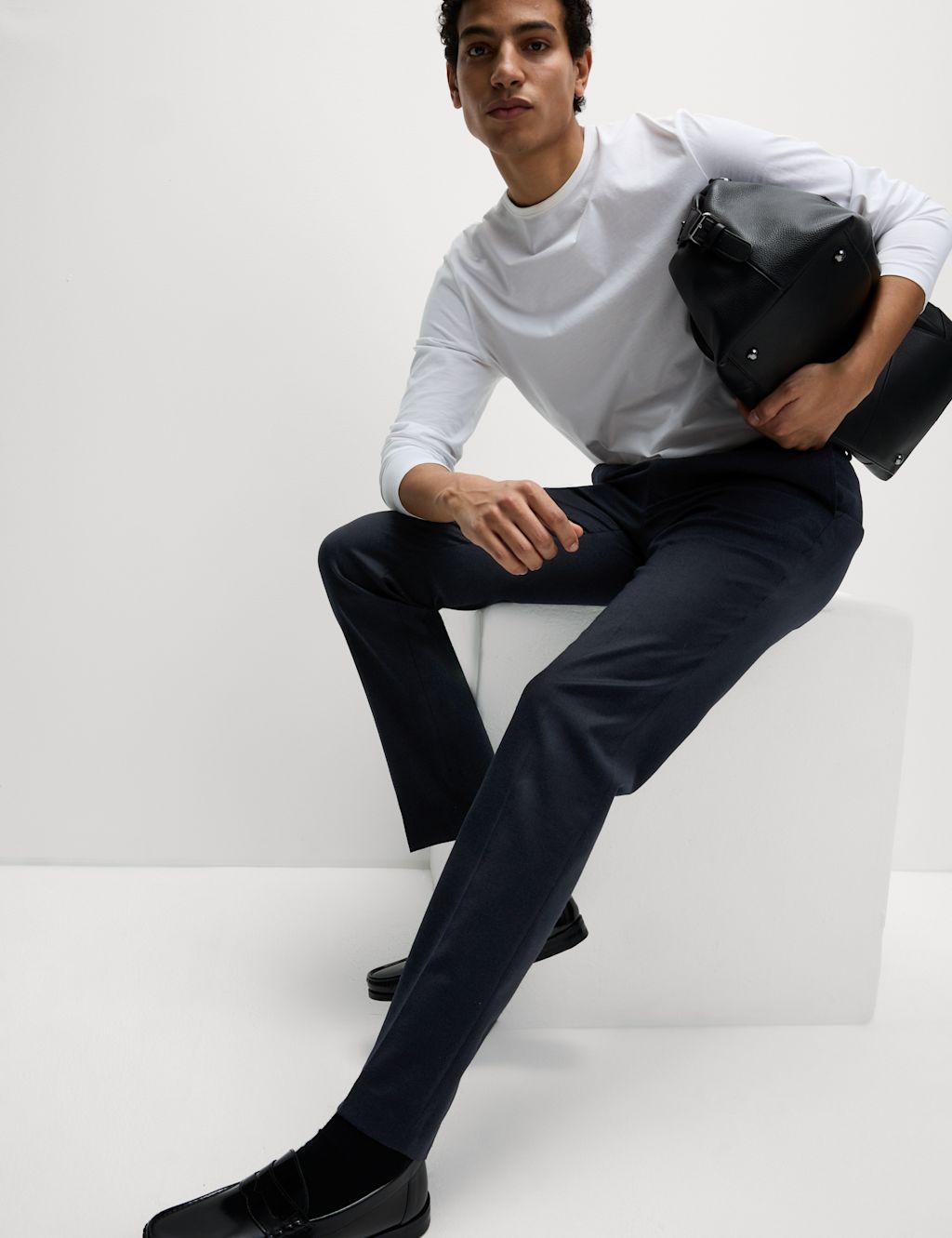 M&S Slim Fit Wool Blend Trousers - 28REG - Navy, Navy