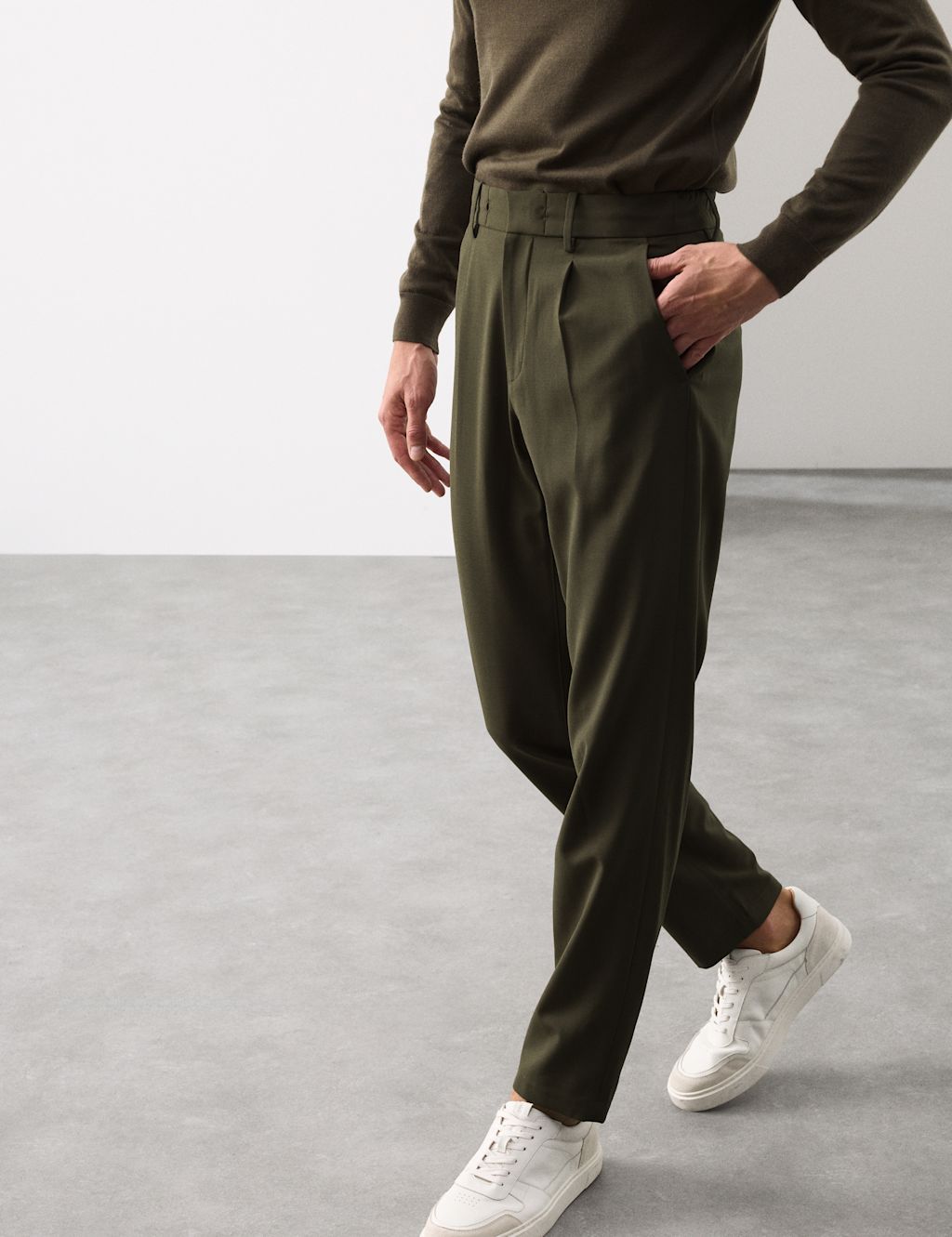 Autograph Wool Blend Suit Trousers - MSHT - Dark Olive, Dark Olive
