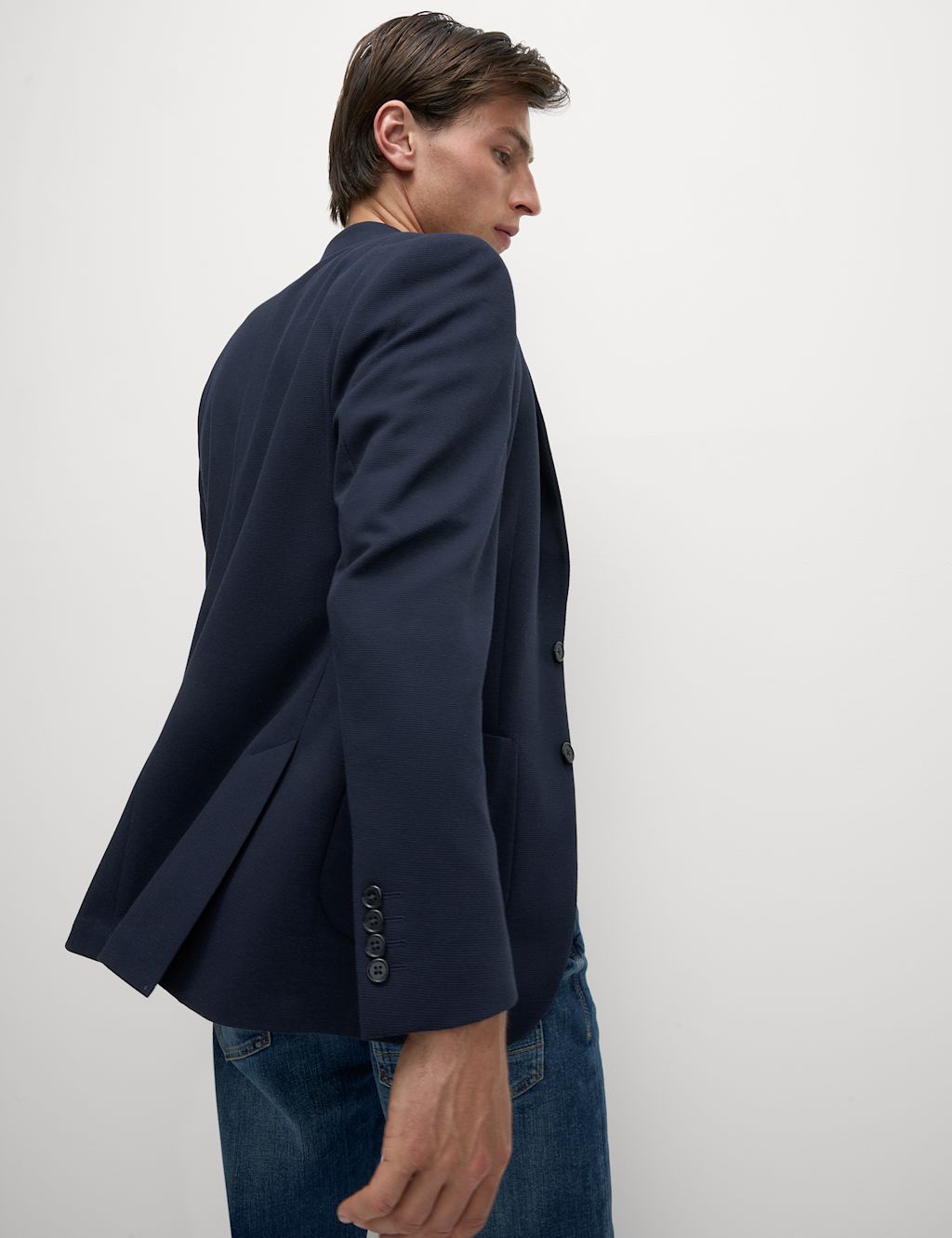 M&S Tailored Fit Jersey Textured Blazer - 36 - Navy, Navy