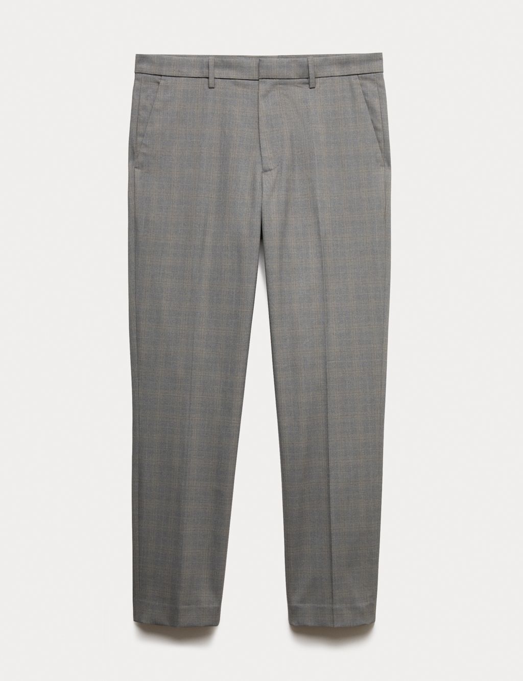 M&S Tailored Fit Check Suit Trousers - 42LNG - Neutral, Neutral