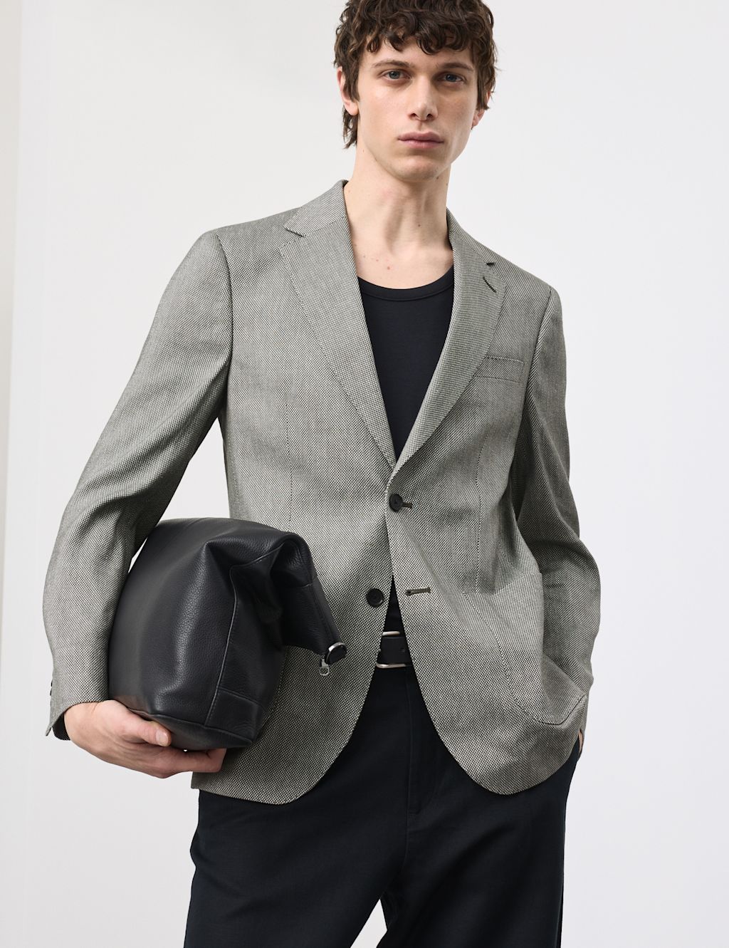 Autograph Linen Blend Textured Blazer - 36 - Khaki, Khaki