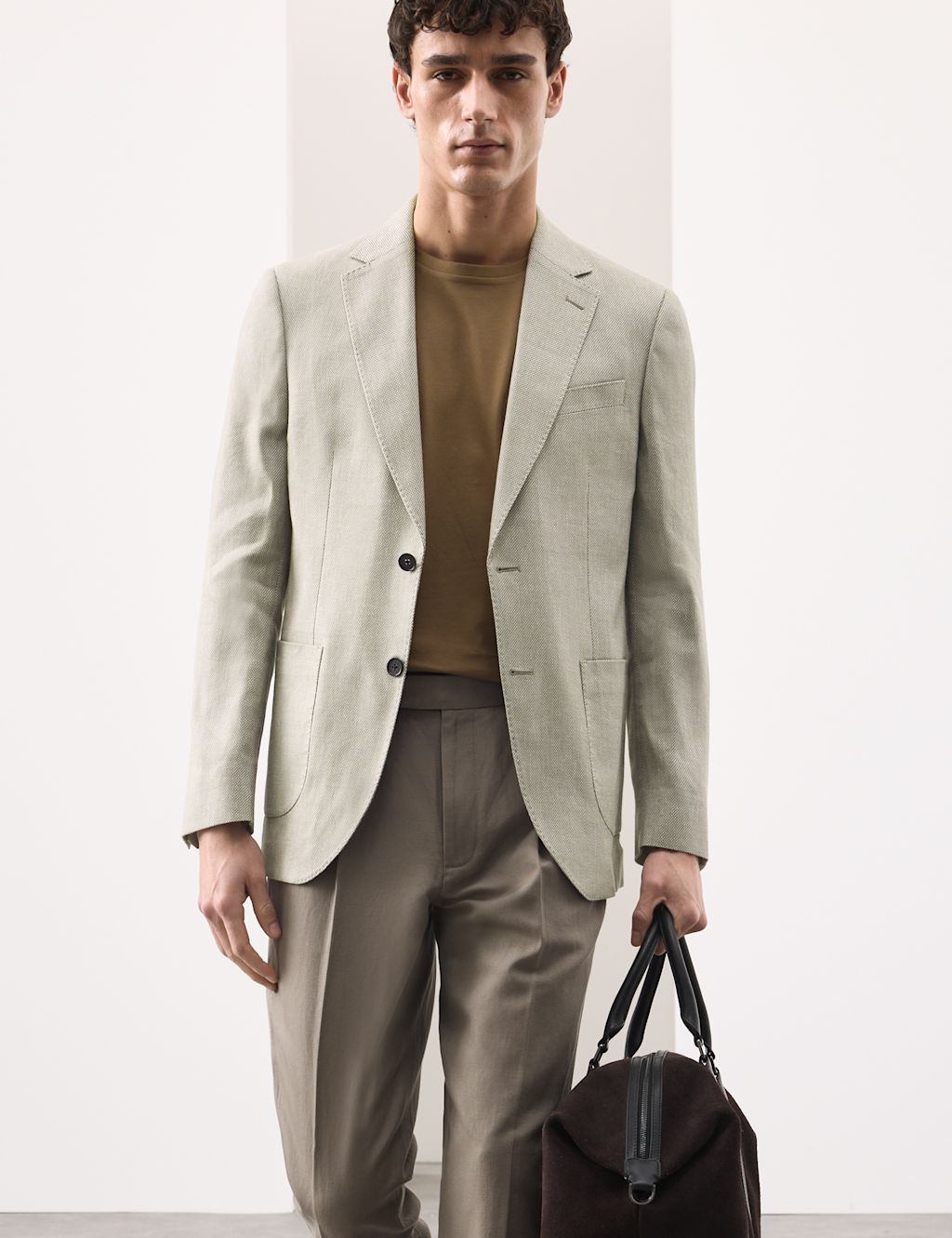 Autograph Linen Blend Textured Blazer - 36 - Soft Brown, Soft Brown