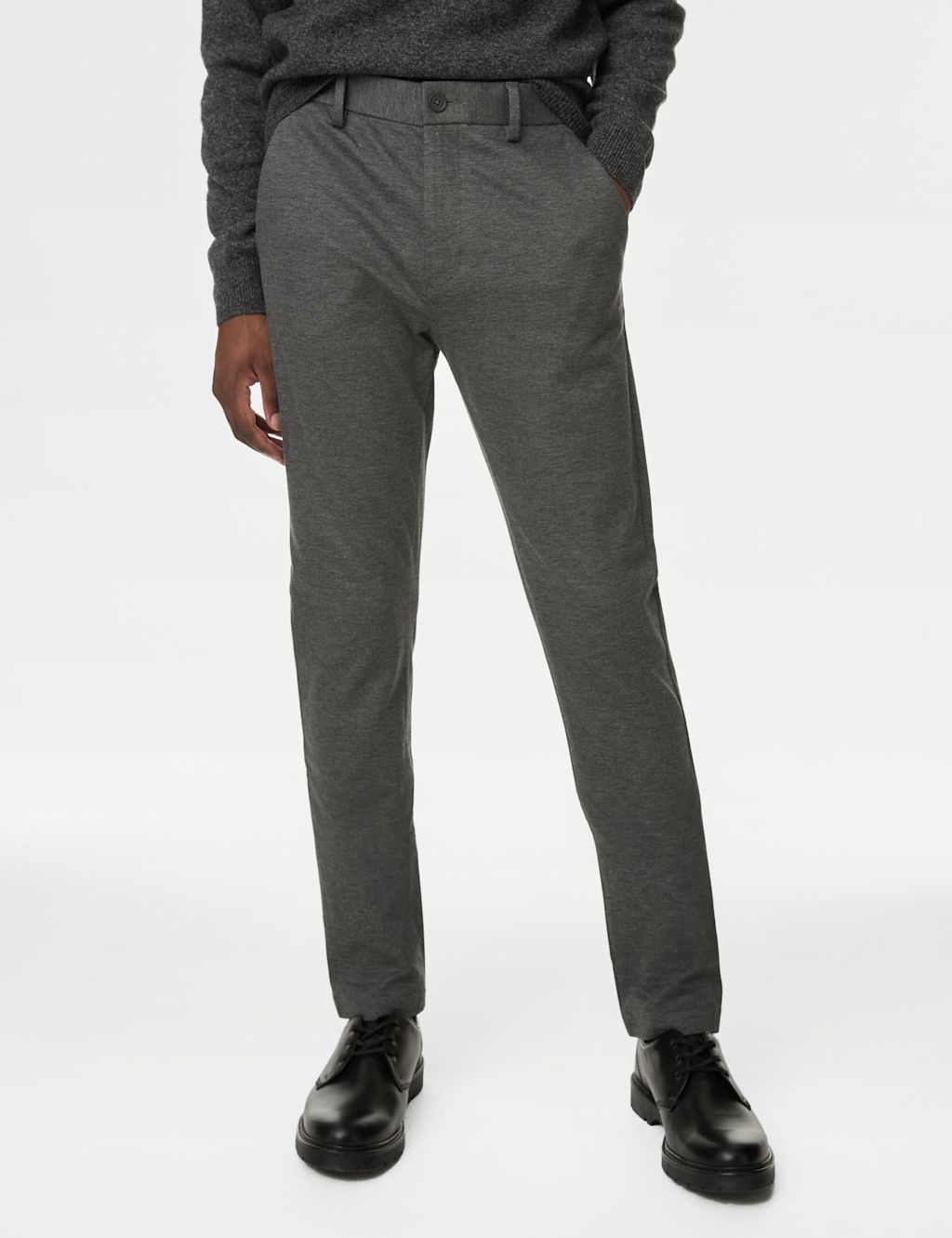 M&S Slim Fit Stretch Ponte Chinos - 3033 - Dark Grey, Dark Grey
