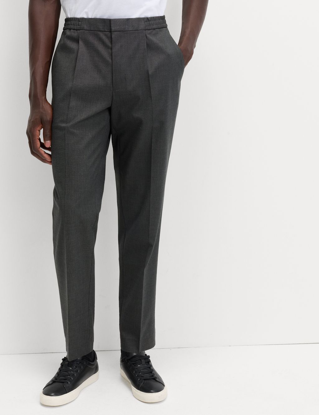M&S Cotton Blend Smart Elasticated Waist Trousers - XXLLNG - Grey, Grey