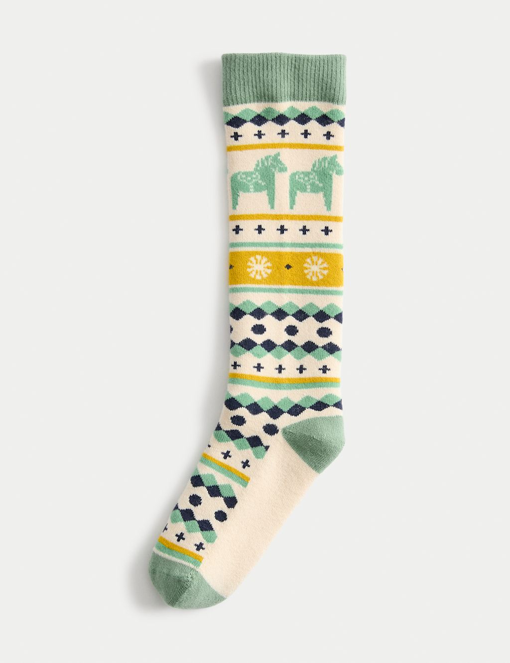 M&S x Binky Cotton Rich Welly Socks - 6-8+ - Green Mix, Green Mix