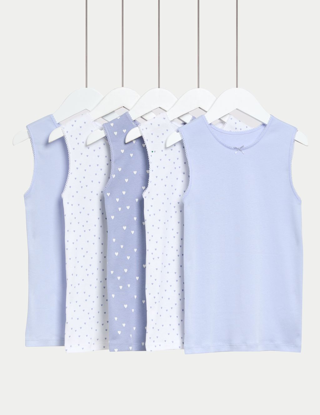 M&S 5pk Pure Cotton Heart Print Vests (2-14 Yrs) - 2-3 Y - Lilac Mix, Lilac Mix