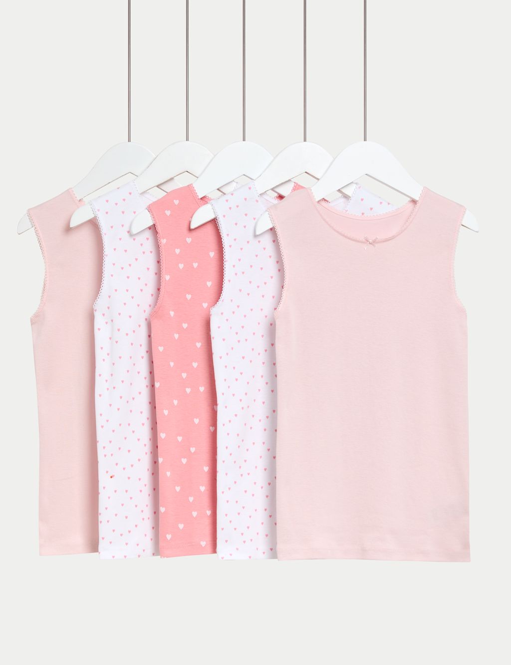 M&S 5pk Pure Cotton Heart Print Vests (2-14 Yrs) - 2-3 Y - Pink Mix, Pink Mix