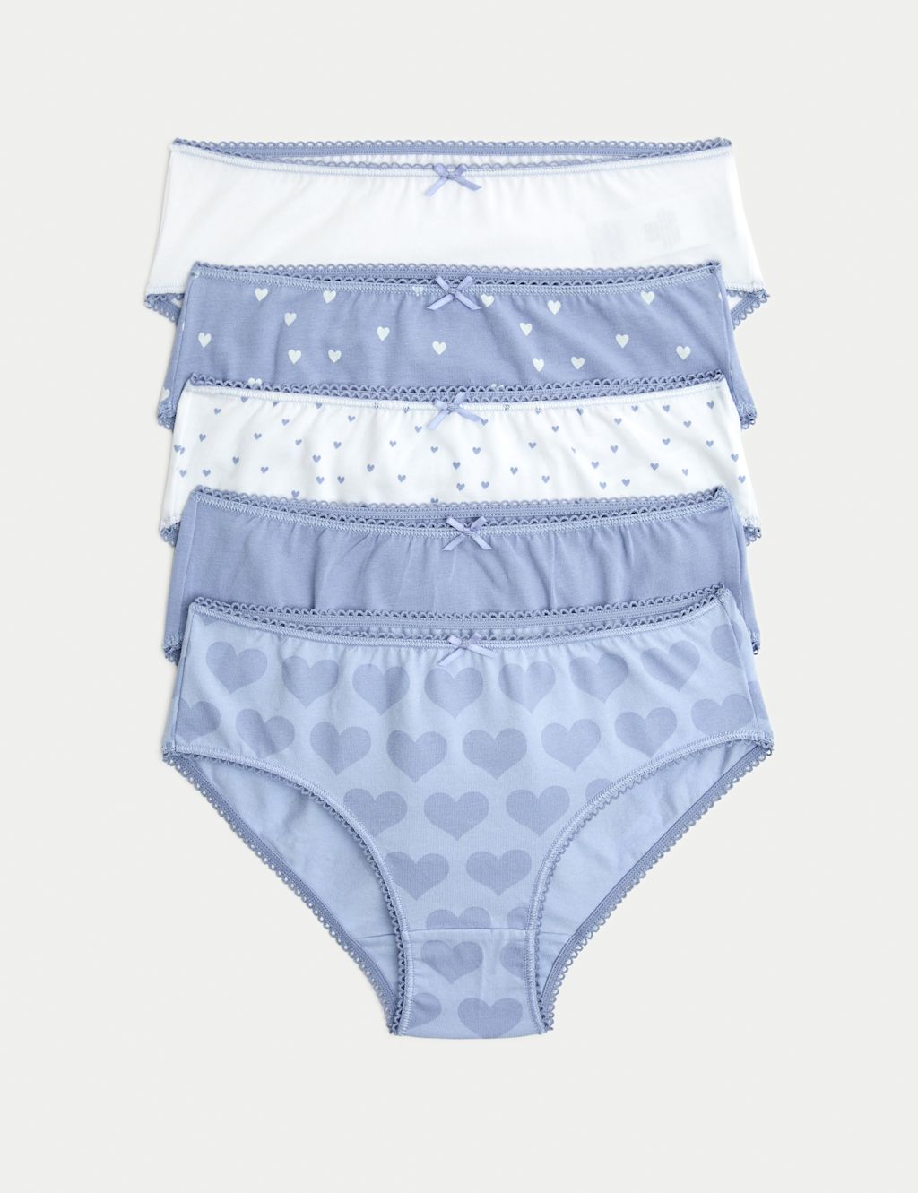 M&S 10pk Cotton with Stretch Lilac Heart Knickers (2-14 Yrs) - 2-3 Y - Lilac Mix, Lilac Mix