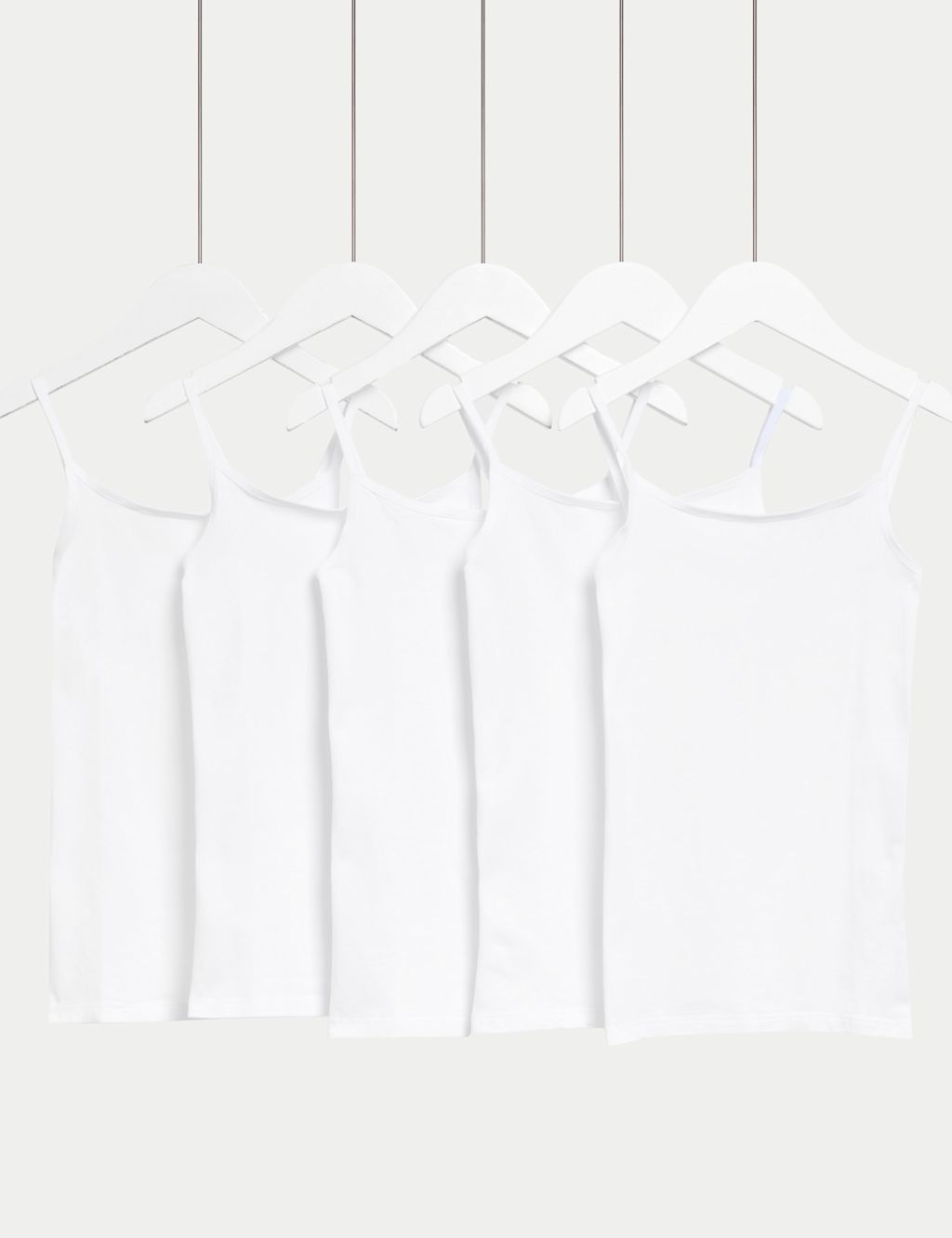 M&S 5pk Cotton Rich Cami Tops (5-14 Yrs) - 11-12 - White, White