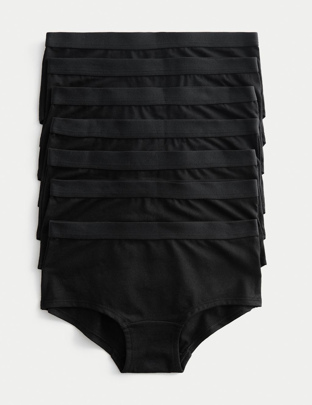 M&S 7pk Cotton Rich Shorts (5-16 Yrs) - 11-12 - Black, Black