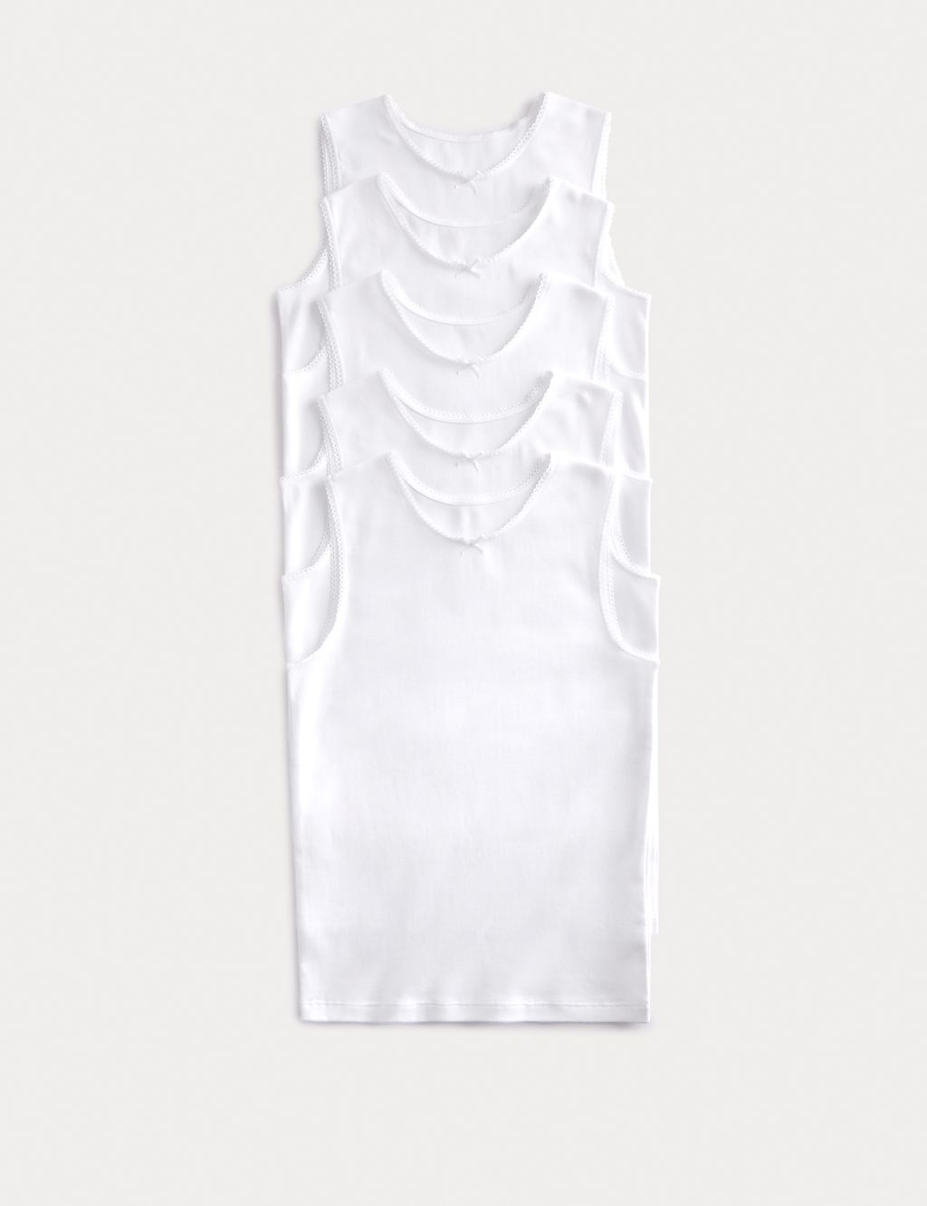 M&S 5 Pack Pure Cotton Bow Vests (2-14 Yrs) - 11-12 Years - White, White