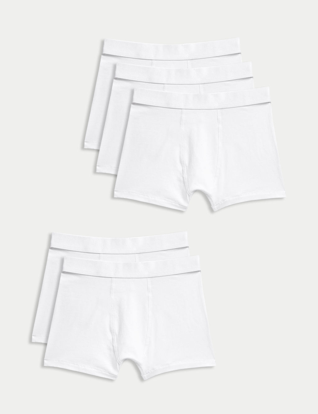 M&S 5pk Cotton with Stretch Plain Trunks (5-16 Yrs) - 15-16 - White, White