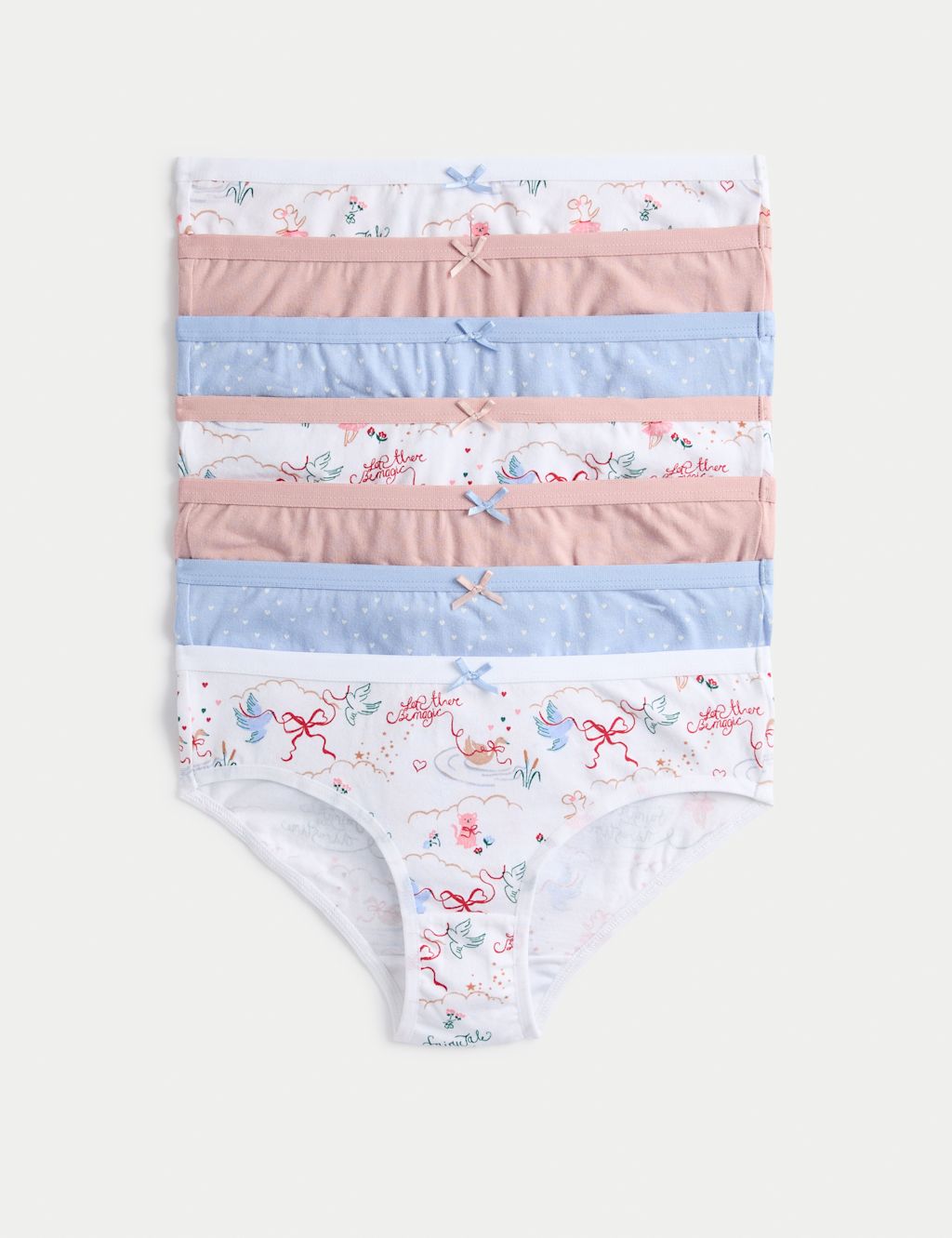 M&S 7 Pack Cotton With Stretch Heart Bow Knickers (18 Mths - 12 Yrs) - 7-8 Years - Multi, Multi