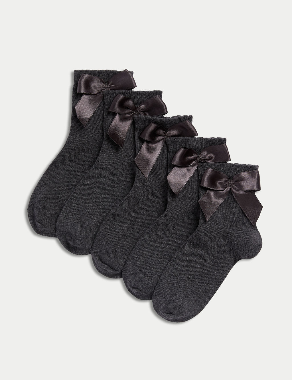 M&S 5pk Cotton Rich Ankle Bow Socks (6 Small-7 Large) - 12+3+ - Grey Mix, Grey Mix