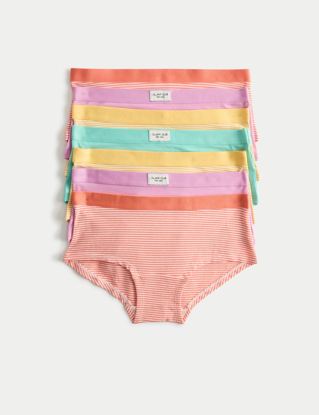 M&S 7 Pack Cotton Rich Striped Shorts (5-16 Yrs) - 15-16 Years - Coral Mix, Coral Mix
