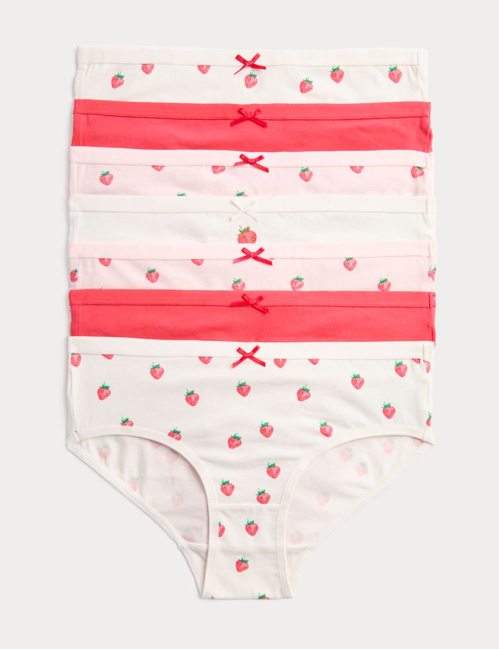 M&S 7 Pack Cotton with Stretch Strawberry Print Knickers (5-16 Yrs) - 11-12 Years - Red Mix, Red Mix
