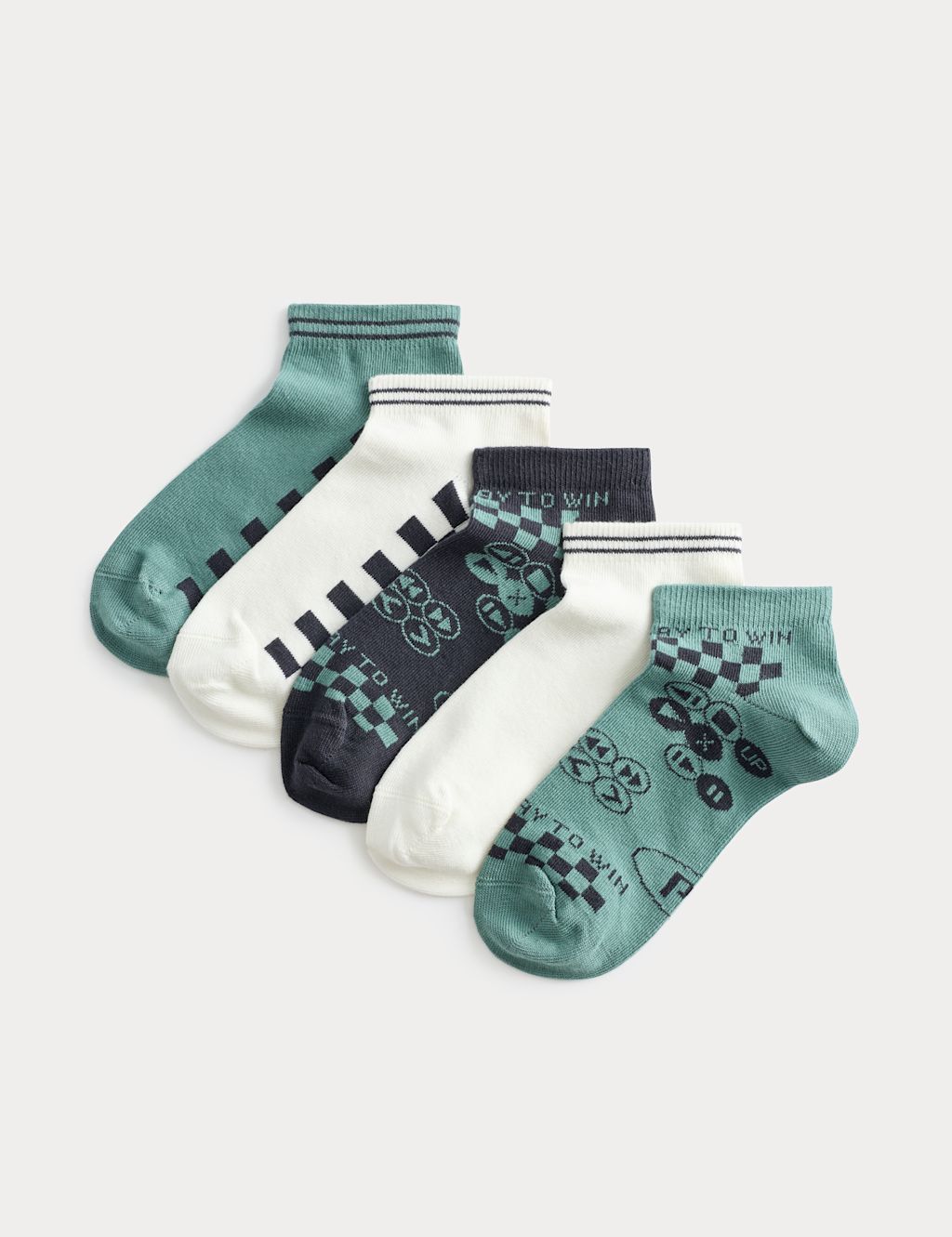 M&S 5 Pack Gaming Trainer Liners&trade; (6 Small - 7 Large) - 6-8&frac12; - Green Mix, Green Mix