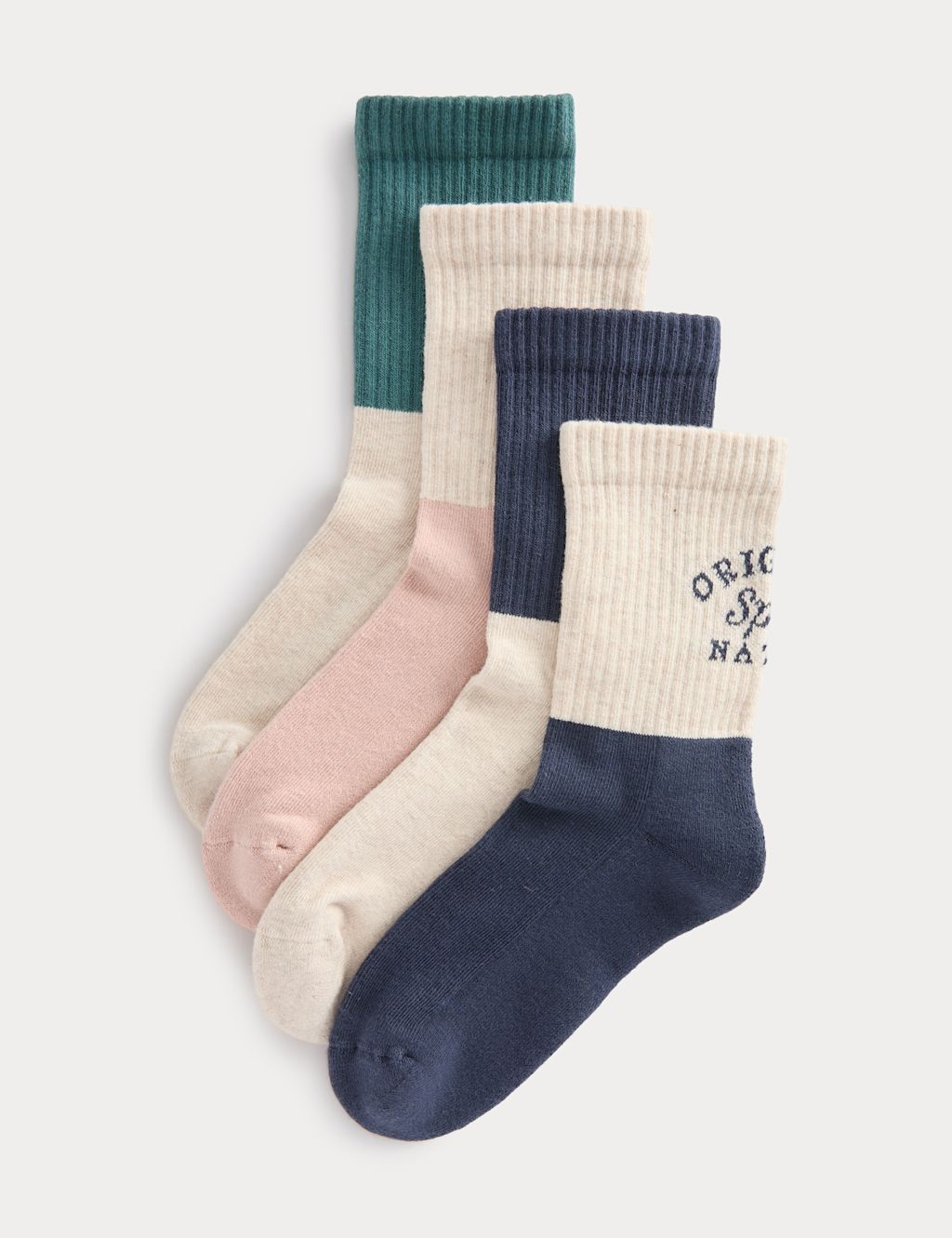 M&S 4 Pack Cotton Rich Contrast Sports Socks (6 Small-7 Large) - 12&frac12;-3&frac12; - Cream Mix, Cream Mix