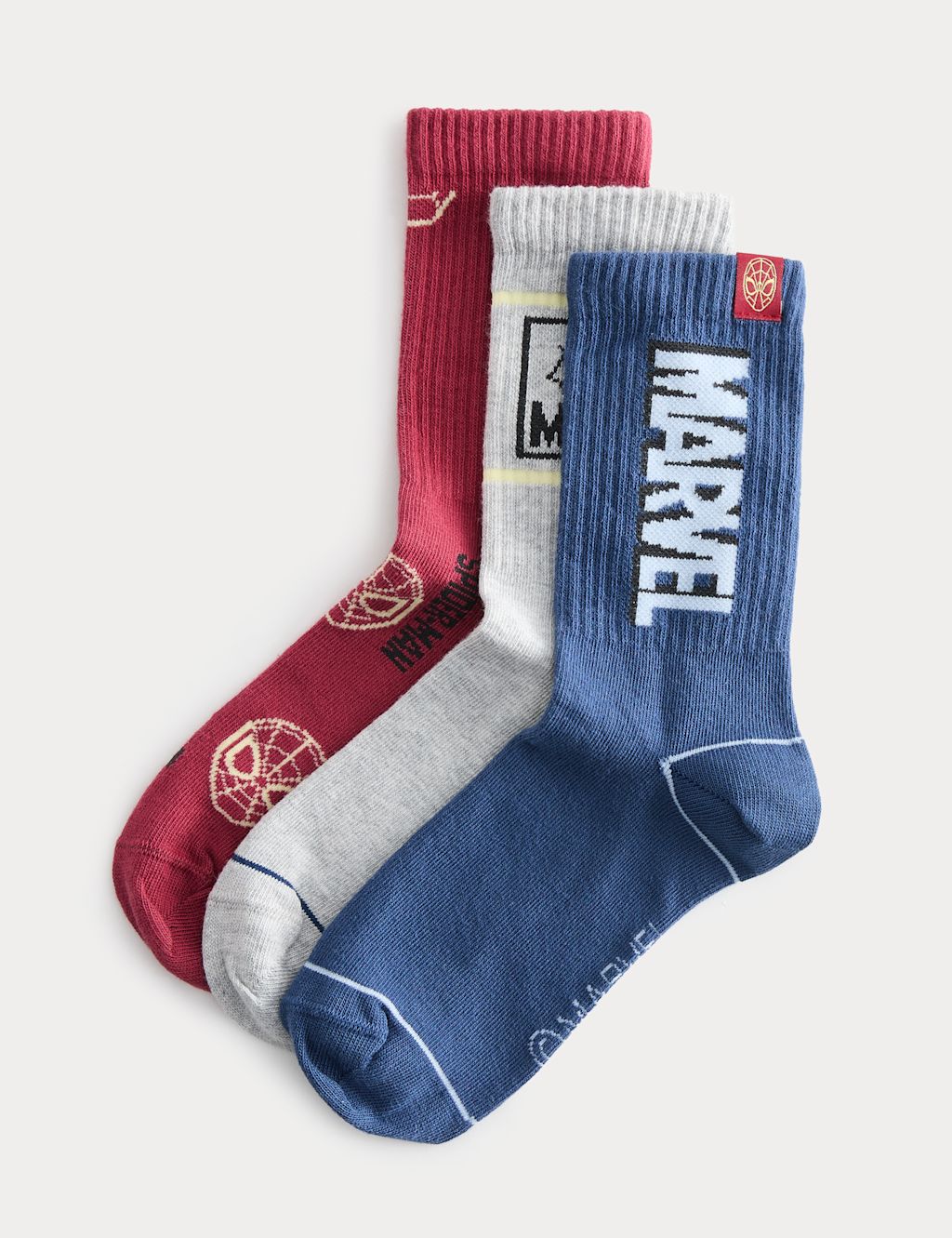 M&S 3 Pack Cotton Rich Spider-Man&trade; Socks - 12&frac12;-3&frac12; - Red Mix, Red Mix
