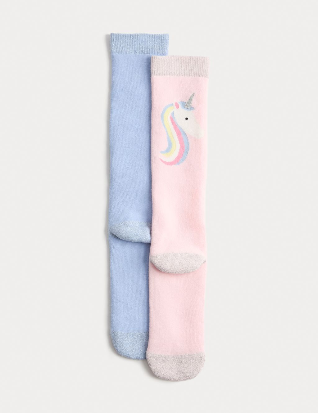 M&S 2 Pack Cotton Rich Unicorn Welly Socks (6 Small - 3½ Large) - 12+3+ - Multi, Multi