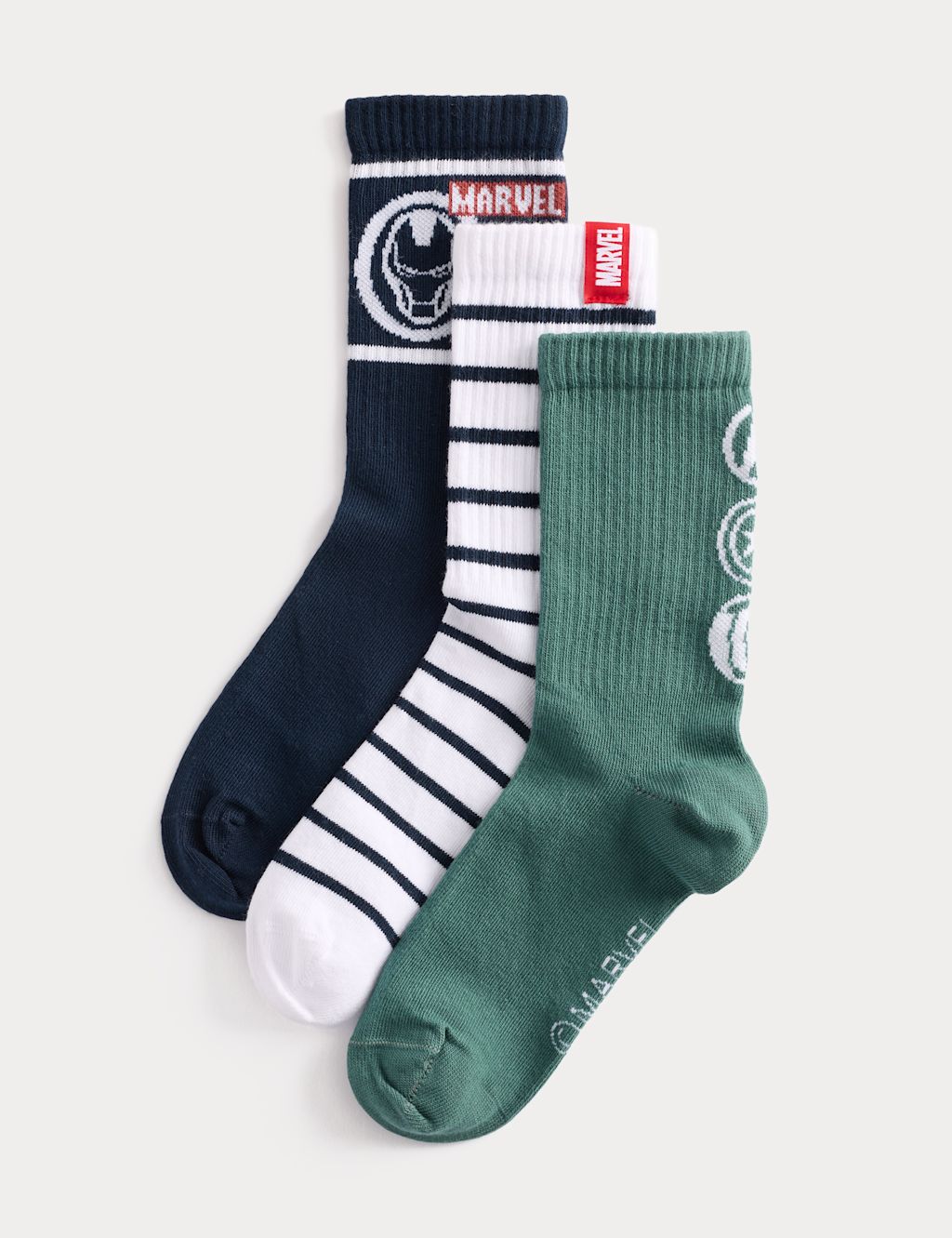 M&S 3 Pack Marvel&trade; Ankle Socks (6 Small - 7 Large) - 4-7 - Green Mix, Green Mix