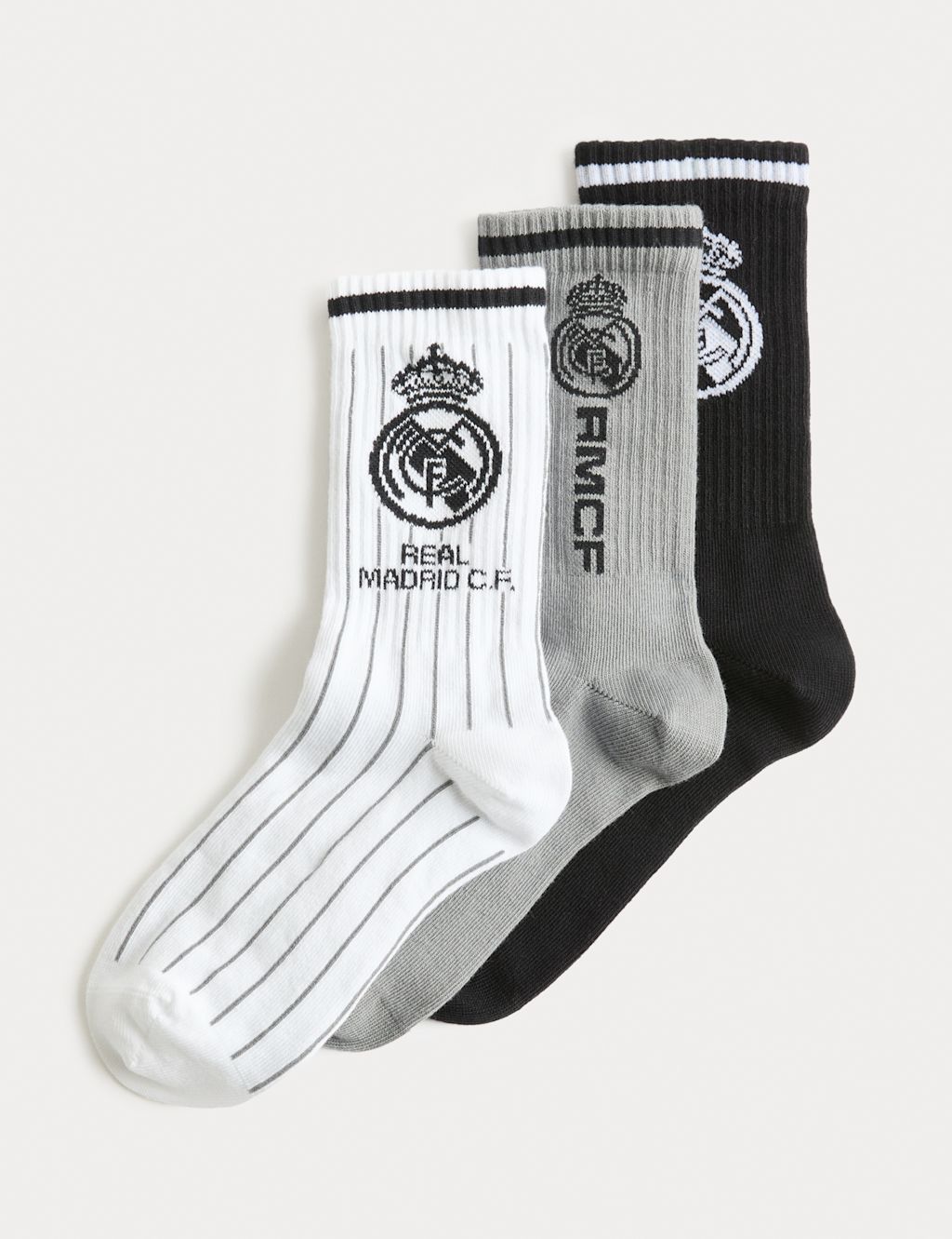 M&S 3pk Cotton Rich Real Madrid Socks (6 Small - 7 Large) - 12+3+ - Black Mix, Black Mix