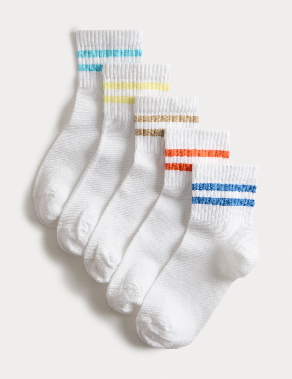 M&S 5pk Cotton Rich Sports Rib Quarter Length Socks - 4-7 - White Mix, White Mix