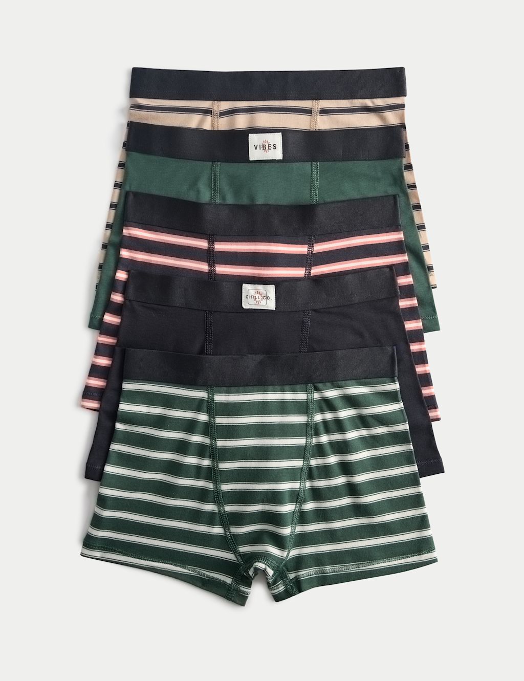 M&S 5pk Striped Cotton with Stretch Trunks (5-16 Yrs) - 15-16 Years - Multi, Multi