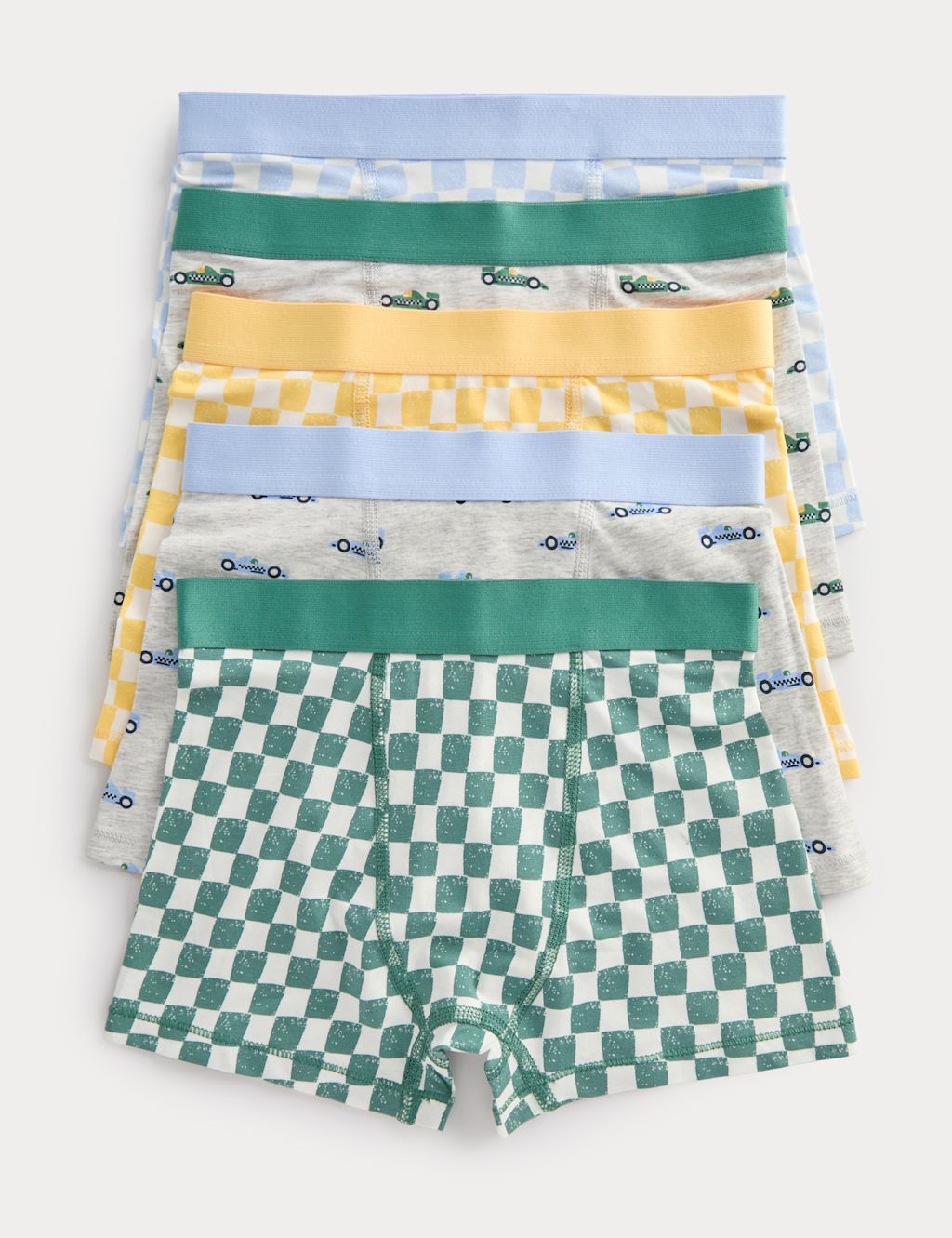 M&S 5 Pack Cotton with Stretch Checkerboard Mix Trunks (18 Mths-10 Yrs) - 9-10 Years - Grey Mix, Grey Mix