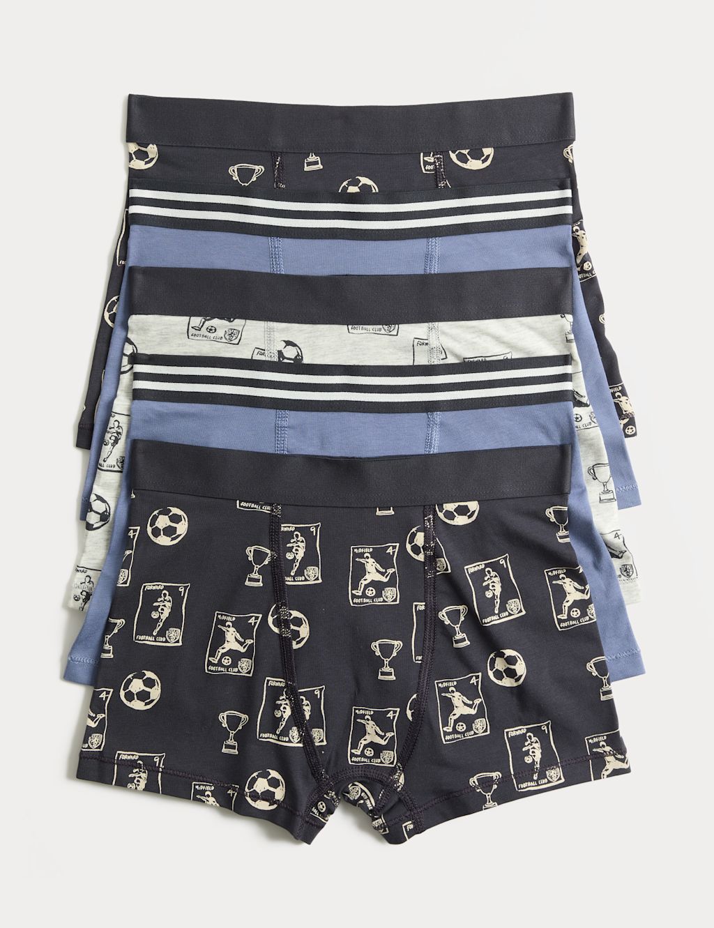 M&S 5 Pack Cotton with Stretch Football Trunks (5-16 Yrs) - 9-10 Years - Black Mix, Black Mix
