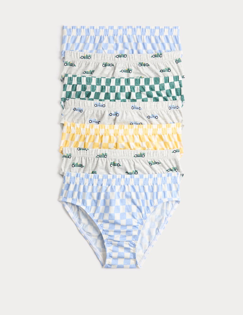 M&S 7 Pack Car & Checkerboard Pure Cotton Briefs (18 Mths-14 Yrs) - 18-24 Months - Multi, Multi
