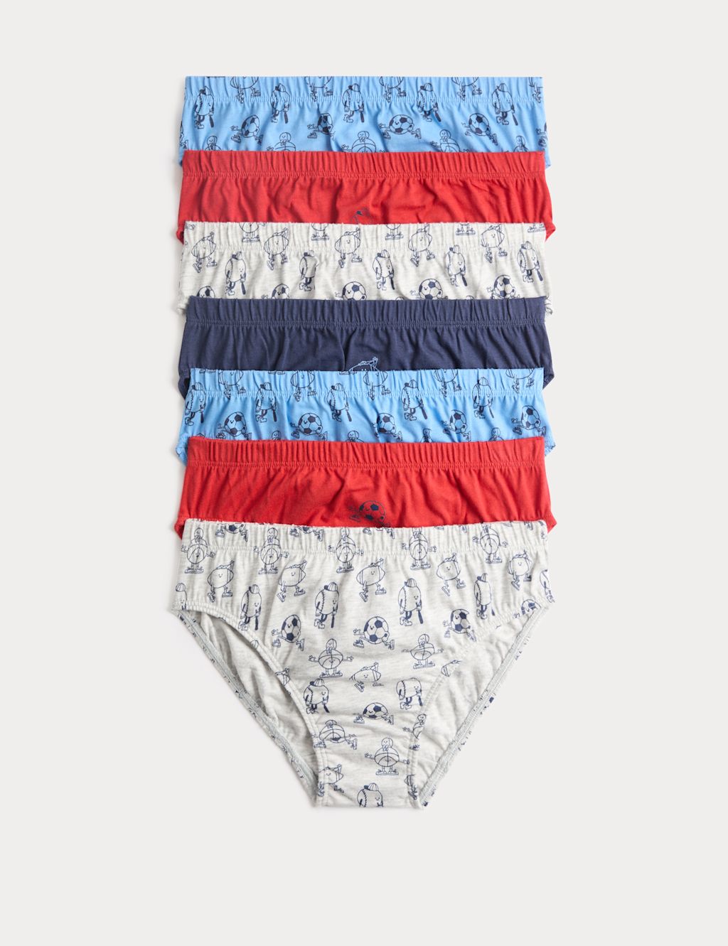M&S 7 Pack Pure Cotton Sports Print Briefs (18 Mths-14 Yrs) - 6-7 Years - Multi, Multi