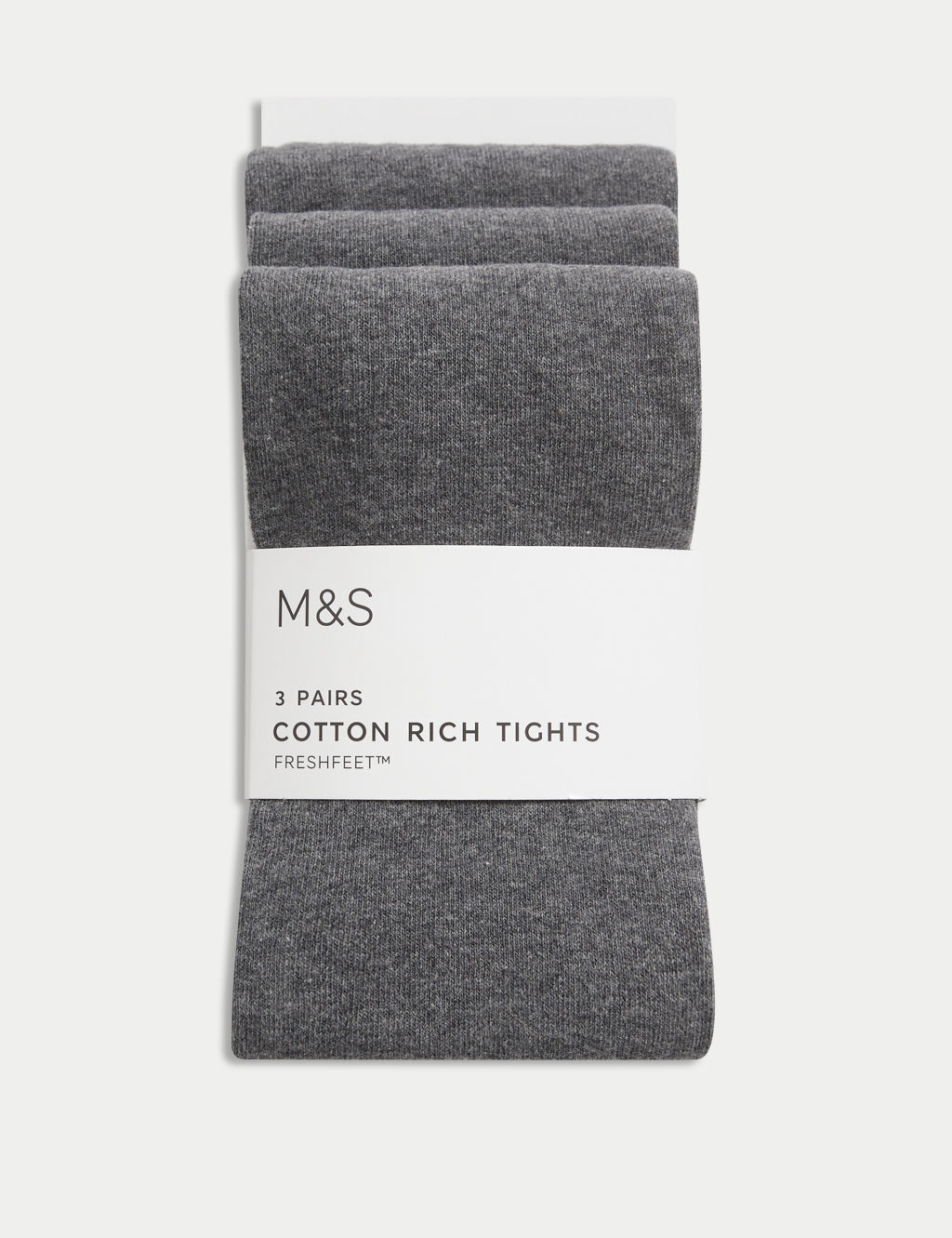 M&S 3pk Cotton School Tights (2-16 Yrs) - 13-14 - Grey, Grey