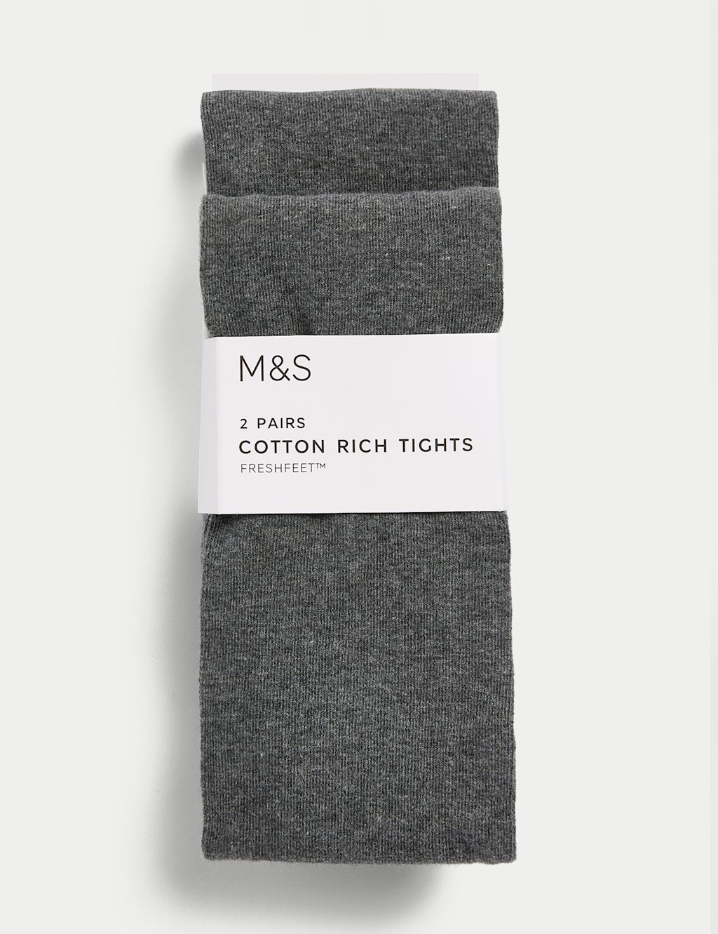 M&S 2 Pack Cotton Rich School Tights (2-16 Yrs) - 11-12 - Grey, Grey