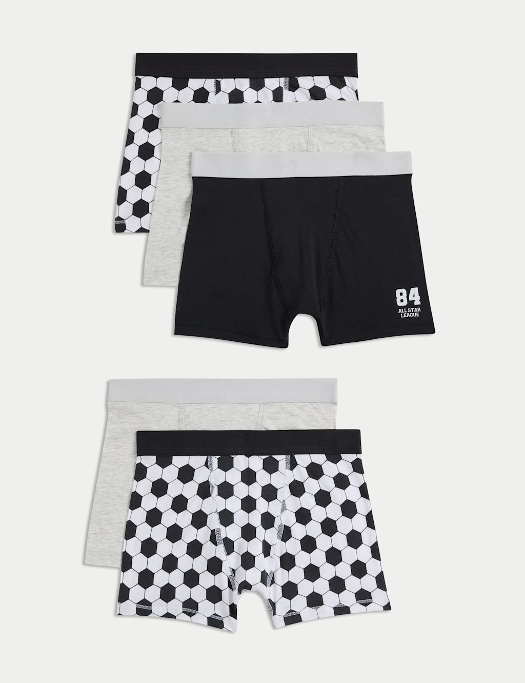 M&S 5pk Cotton Rich Football Trunks (5-16 Yrs) - 15-16 - Multi, Multi