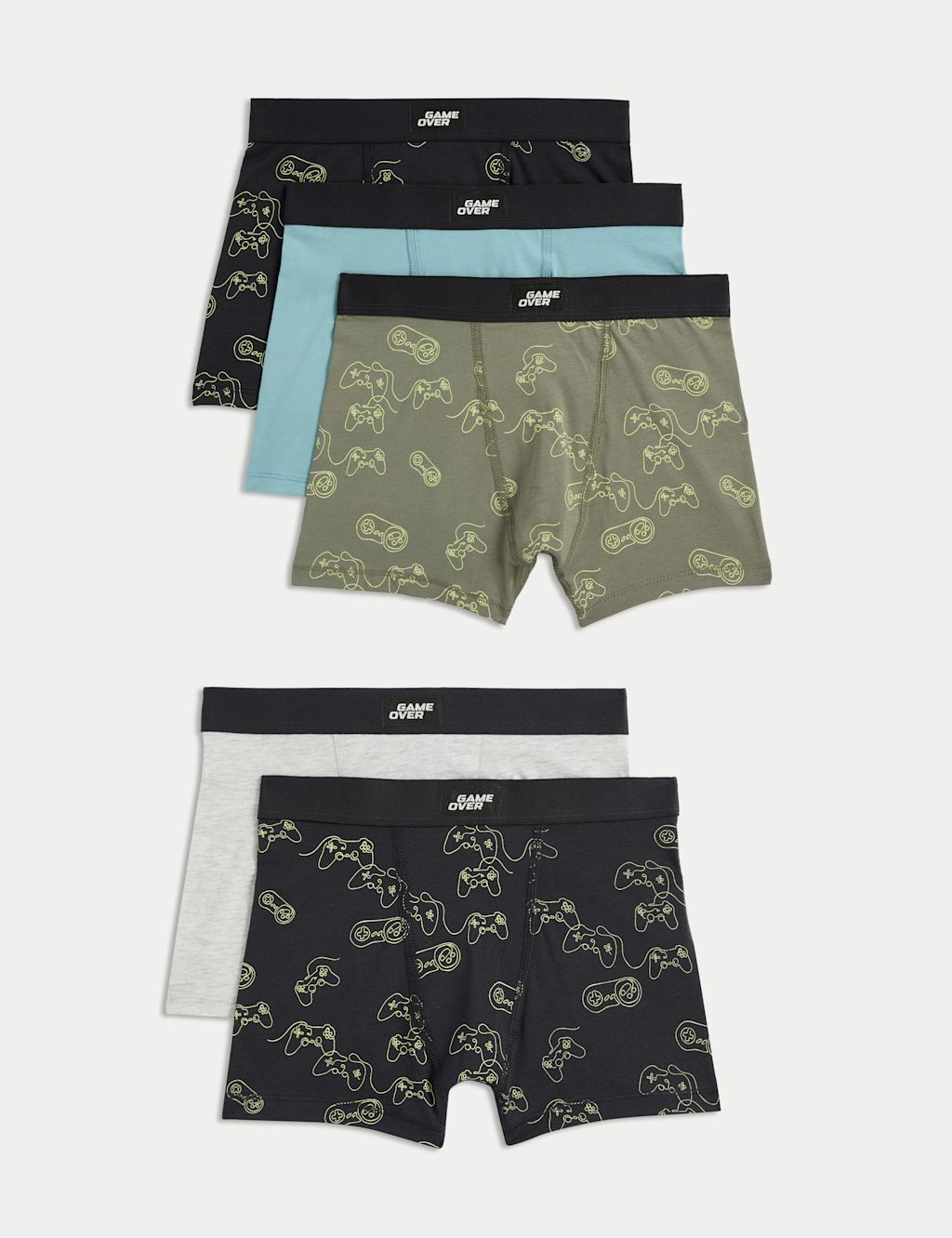 M&S 5pk Cotton with Stretch Gamer Trunks (5-16 Yrs) - 11-12 - Multi, Multi
