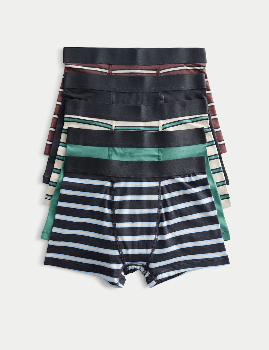M&S 5pk Cotton Rich Striped Trunks (5-16 Yrs) - 11-12 - Multi, Multi