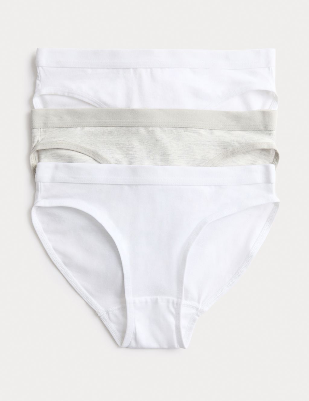 M&S 3pk Cotton with Stretch Bikini Knickers (6-16 Yrs) - 11-12 - White Mix, White Mix