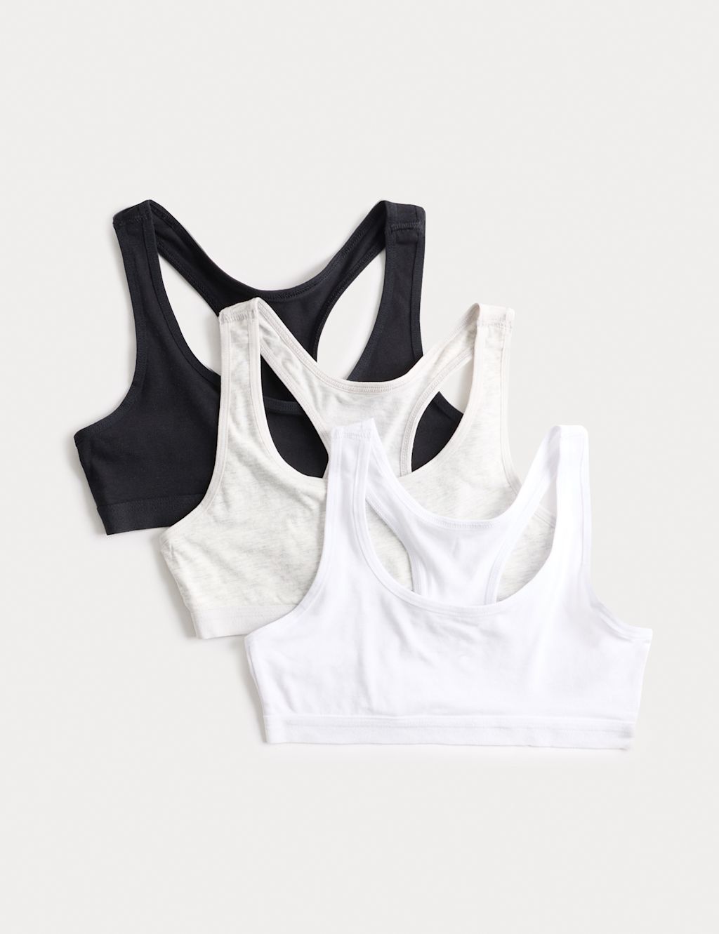 M&S 3pk Cotton with Stretch Racer Crop Tops (6-16 Yrs) - 13-14 - Grey Mix, Grey Mix