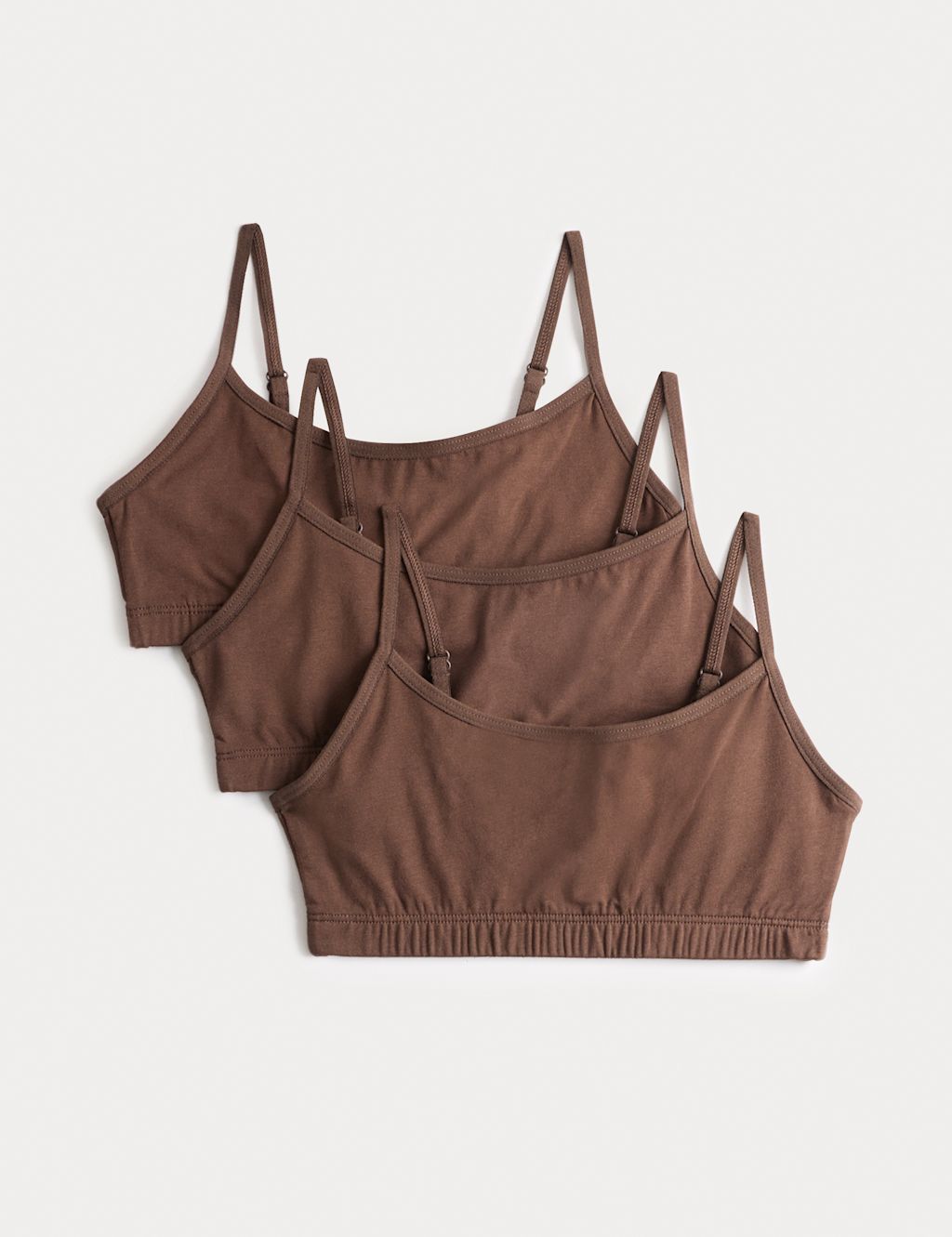 M&S 3 Pack Cotton with Stretch Crop Tops (6-16 Yrs) - 13-14 Years - Chestnut, Chestnut