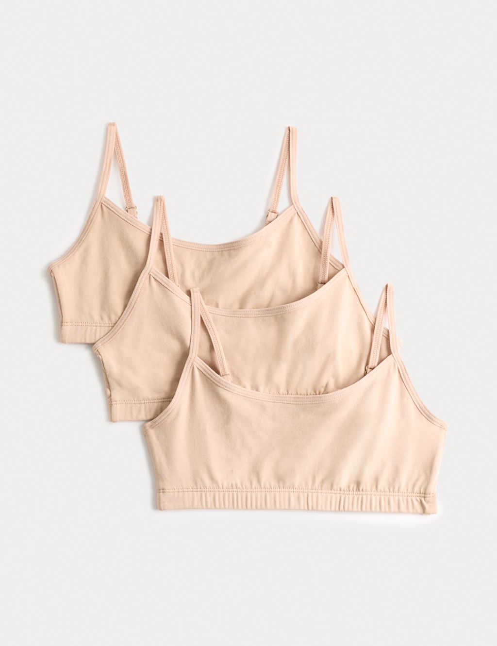 M&S 3pk Cotton with Stretch Crop Tops (6-16 Yrs) - 11-12 - Light Natural, Light Natural
