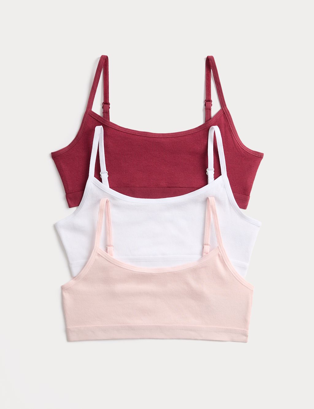 M&S 3 Pack Cotton with Stretch Ribbed Crop Tops (6-16 Yrs) - 6-7 Years - Wine Mix, Wine Mix