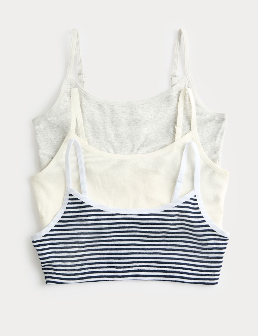 M&S 3pk Cotton Rich Ribbed Crop Tops (6-16 Yrs) - 11-12 - Grey Mix, Grey Mix