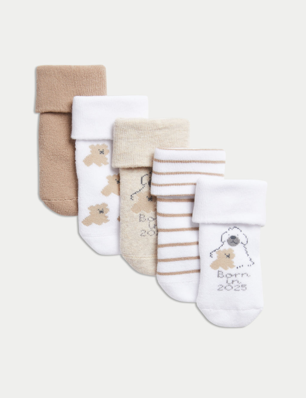 M&S 5pk Cotton Rich Terry Born in 2025 Baby Socks (0 - 3 Yrs) - NB - White Mix, White Mix