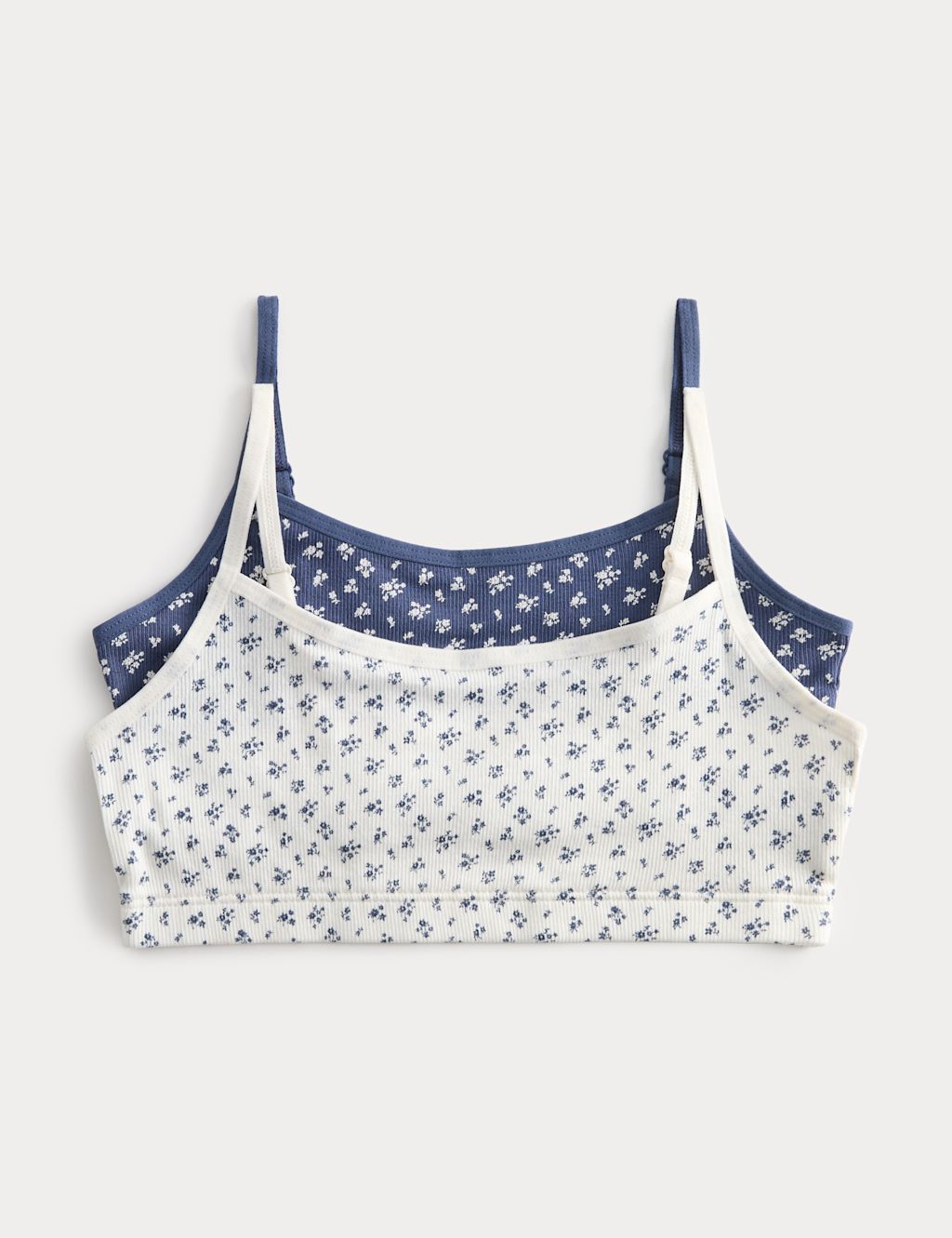 M&S 2 Pack Cotton with Stretch Floral Crop Tops (7-16 Yrs) - 11-12 Years - Navy Mix, Navy Mix