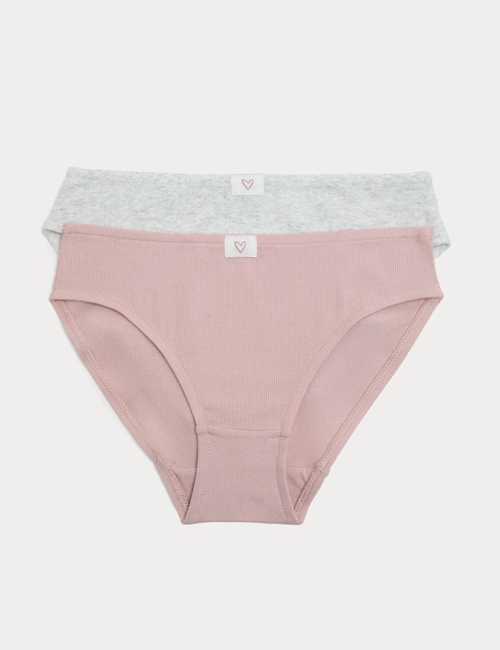 M&S 2 Pack Cotton with Stretch Heart Knickers (7-16 Yrs) - 11-12 Years - Pink Mix, Pink Mix