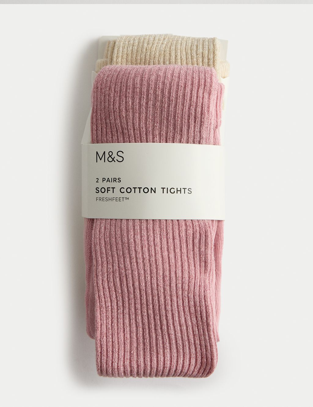 M&S 2 Pack Glitter Rib Tights (2-14 Yrs) - 5-6 Y - Pink Mix, Pink Mix